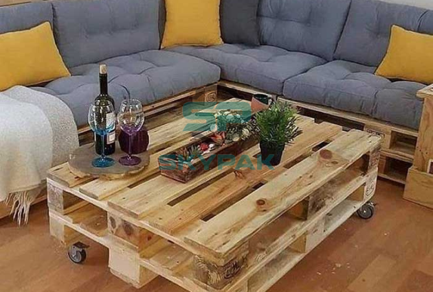 Old pine wooden pallets recycled into tables and chairs