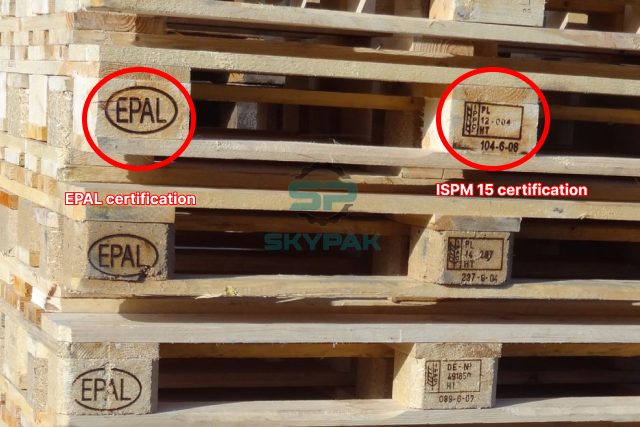 Certification marks on used wooden pallets